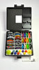Beycrate 1 in White, open and loaded with 12 Beyblade X blades, ratchets and bits